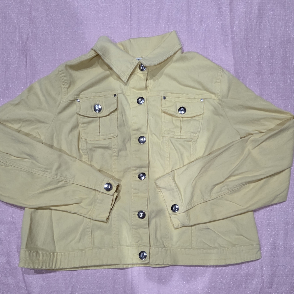 Cato Yellow Denim Jean Jacket with Bling Button Front
